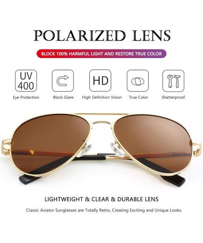 Classic Aviator Polarized Sunglasses for Men Women Spring Hinge Metal Frame UV400 Protection Gold/Brown $11.19 Aviator