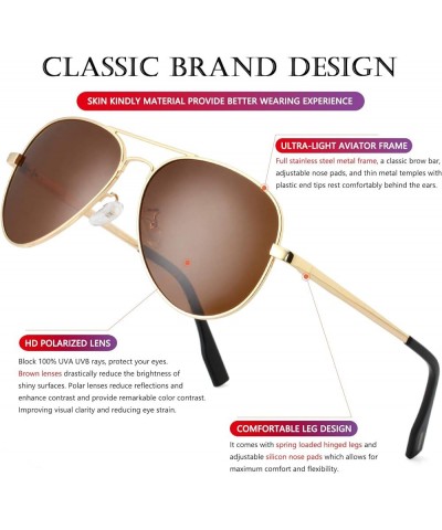 Classic Aviator Polarized Sunglasses for Men Women Spring Hinge Metal Frame UV400 Protection Gold/Brown $11.19 Aviator