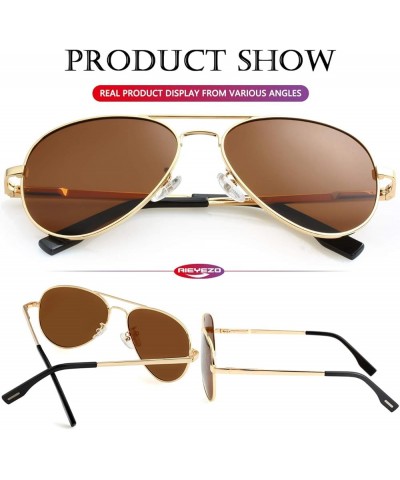 Classic Aviator Polarized Sunglasses for Men Women Spring Hinge Metal Frame UV400 Protection Gold/Brown $11.19 Aviator