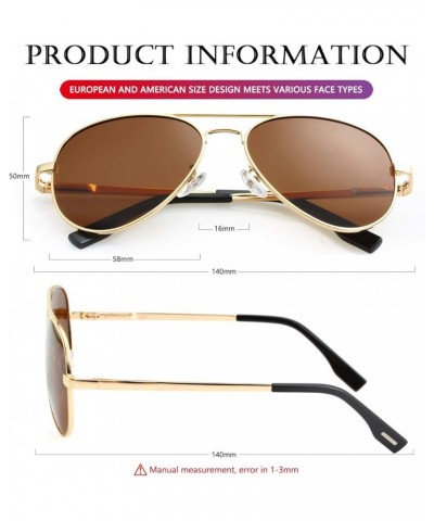 Classic Aviator Polarized Sunglasses for Men Women Spring Hinge Metal Frame UV400 Protection Gold/Brown $11.19 Aviator