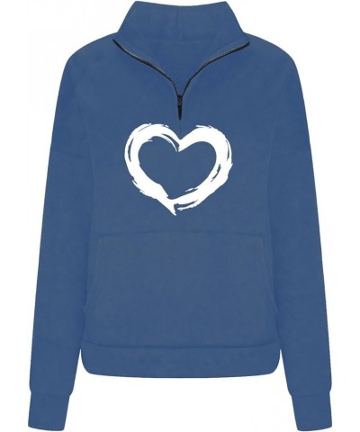 Womens Half Zip Pullover Long Sleeve Hearts Graphic Oversized Sweatshirt with Pocket Hoodie Trendy Fall Y2K Clothes Blue $18....