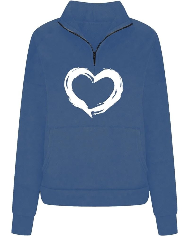 Womens Half Zip Pullover Long Sleeve Hearts Graphic Oversized Sweatshirt with Pocket Hoodie Trendy Fall Y2K Clothes Blue $18....