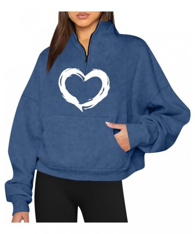 Womens Half Zip Pullover Long Sleeve Hearts Graphic Oversized Sweatshirt with Pocket Hoodie Trendy Fall Y2K Clothes Blue $18....