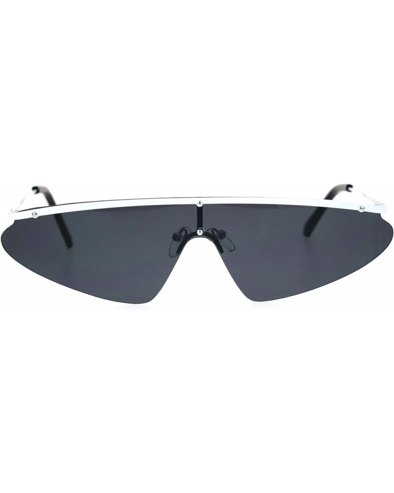 Funky Disco Flat Top Robotic Metal Half Rim Shield Triangle Sunglasses White Black $8.67 Shield