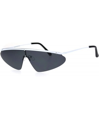 Funky Disco Flat Top Robotic Metal Half Rim Shield Triangle Sunglasses White Black $8.67 Shield