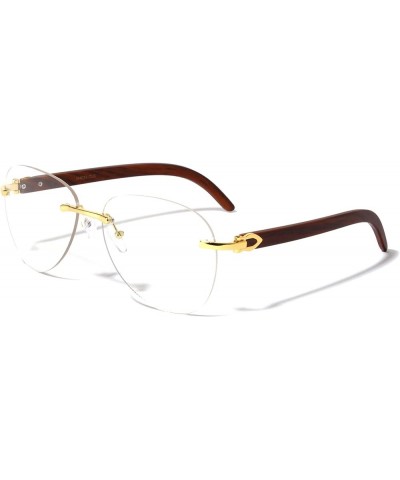 Rimless Aviator Clear Lens Wood Temple Sunglasses Gold Mid $10.61 Aviator