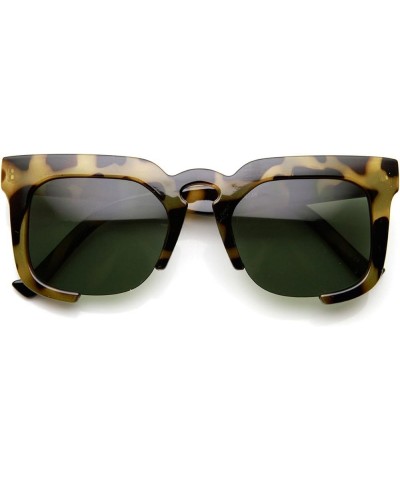 High Fashion Bold Square Semi-Rimless Keyhole Horn Rimmed Sunglasses Yellow-tortoise Green $9.27 Rimless