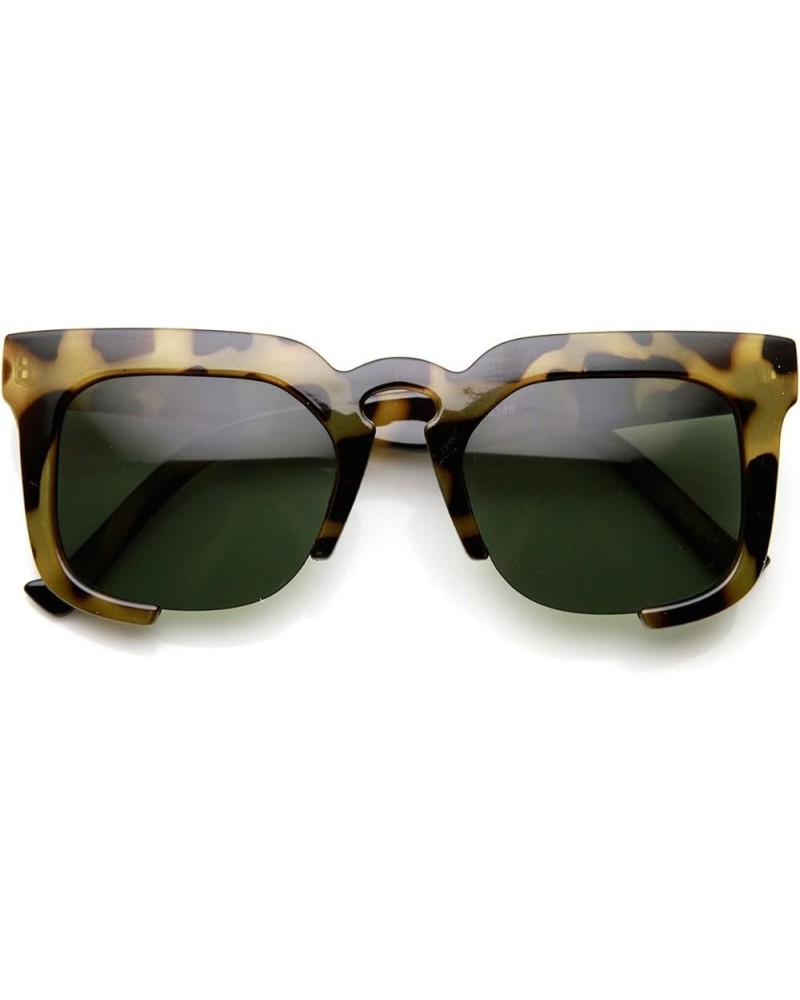 High Fashion Bold Square Semi-Rimless Keyhole Horn Rimmed Sunglasses Yellow-tortoise Green $9.27 Rimless