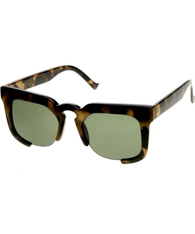 High Fashion Bold Square Semi-Rimless Keyhole Horn Rimmed Sunglasses Yellow-tortoise Green $9.27 Rimless