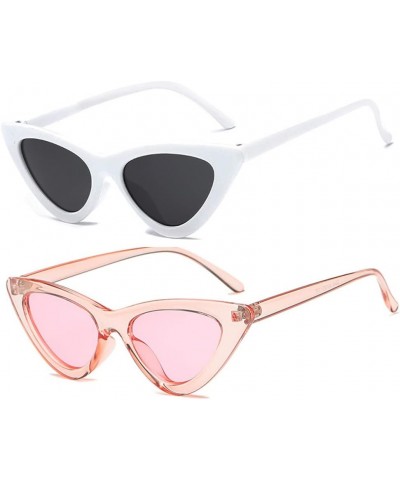 Retro Vintage Narrow Cat Eye Sunglasses for Women Clout Goggles women sunglasses for Holiday beach outdoor White+light Pink $...