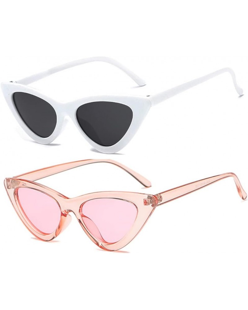 Retro Vintage Narrow Cat Eye Sunglasses for Women Clout Goggles women sunglasses for Holiday beach outdoor White+light Pink $...