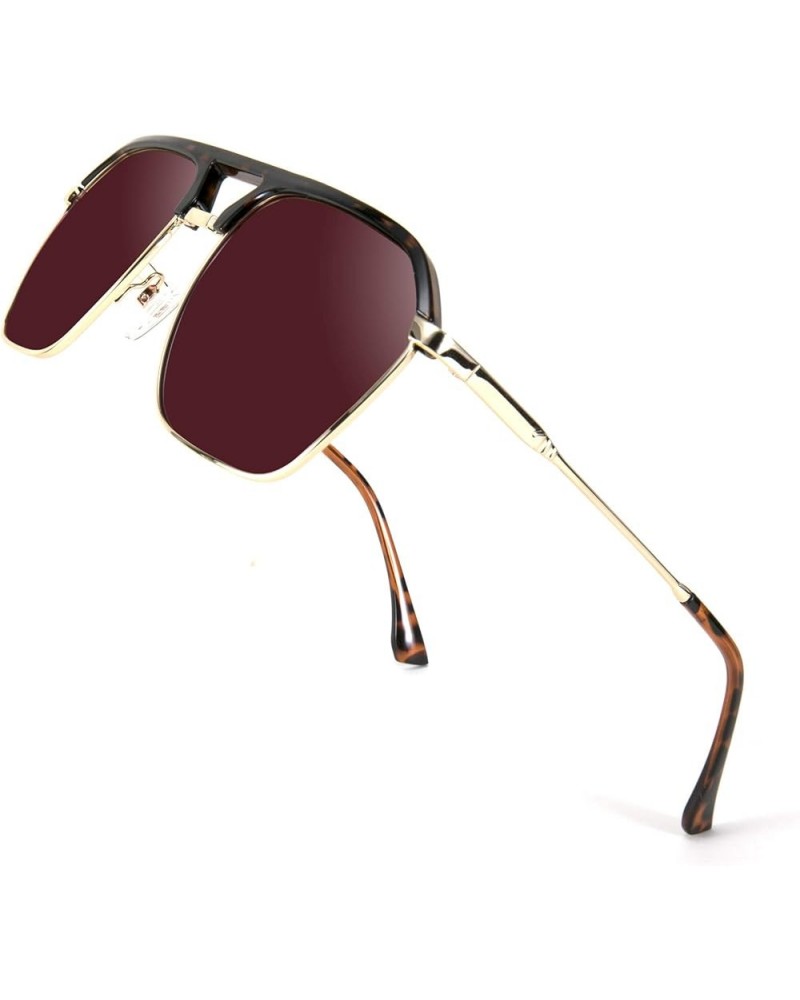 Polarized Sunglasses UV400 Protection Square Frame Lightweight Eyewear for Men B2699 03 Red Lense Golden Frame $11.95 Square