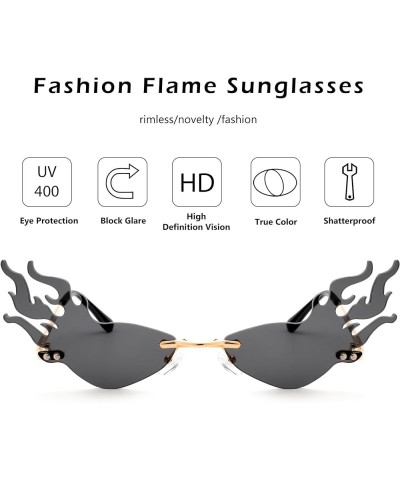 Fire Flame Sunglasses for Women Men Flame Shaped Sun Glasses Wave Fire Shaped Halloween Party Eyewear C8 Fire Grey $4.75 Frame