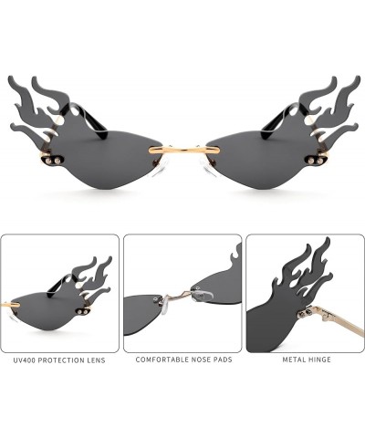 Fire Flame Sunglasses for Women Men Flame Shaped Sun Glasses Wave Fire Shaped Halloween Party Eyewear C8 Fire Grey $4.75 Frame