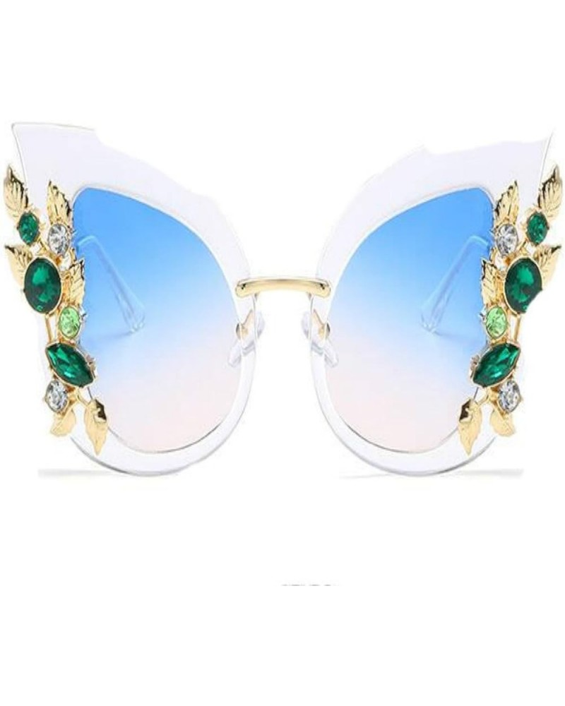 Women's Oversize Fashion Female Big Sun Glasses Crystal Diamond Cat Eye Sunglasses With Case Transparent $13.49 Cat Eye