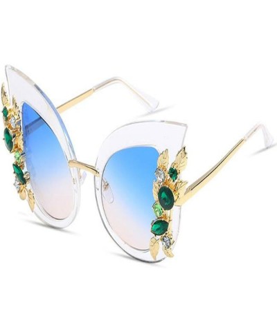 Women's Oversize Fashion Female Big Sun Glasses Crystal Diamond Cat Eye Sunglasses With Case Transparent $13.49 Cat Eye