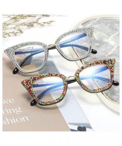 Fashion Cat Eye Punk Diamond Sunglasses for Men and Women Luxury Glasses Crysta Vintage Sunglasses UV400 white $10.64 Designer