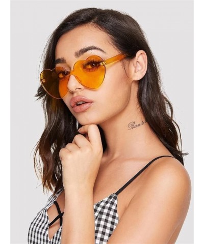 Heart Shaped Rimless sunglasses Women, Cute Transparent Candy Color Heart Glasses Festival Party Favor Orange $8.82 Rimless