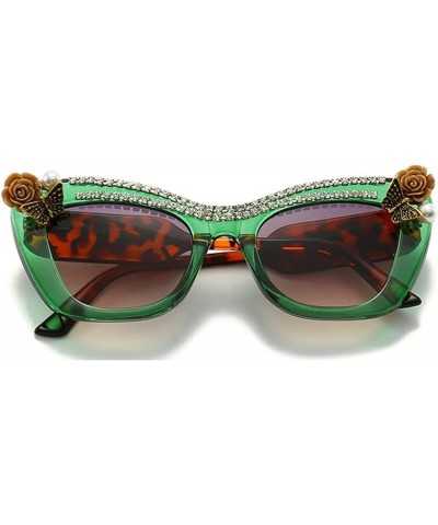 Cateye Sunglasses Thick Frame Women Rhinestone Square Vintage Futuristic Polygon Sunnies Green $9.48 Square