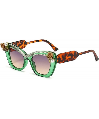 Cateye Sunglasses Thick Frame Women Rhinestone Square Vintage Futuristic Polygon Sunnies Green $9.48 Square