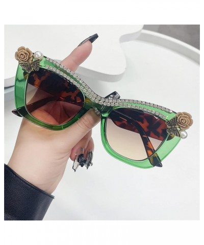 Cateye Sunglasses Thick Frame Women Rhinestone Square Vintage Futuristic Polygon Sunnies Green $9.48 Square