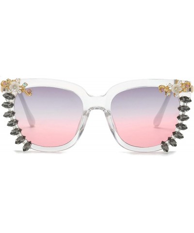 Trendy Diamond Square Sunglasses Rhinestone bling Sunglasses UV400 Party Driving for Women Men Gray&pink $10.23 Square