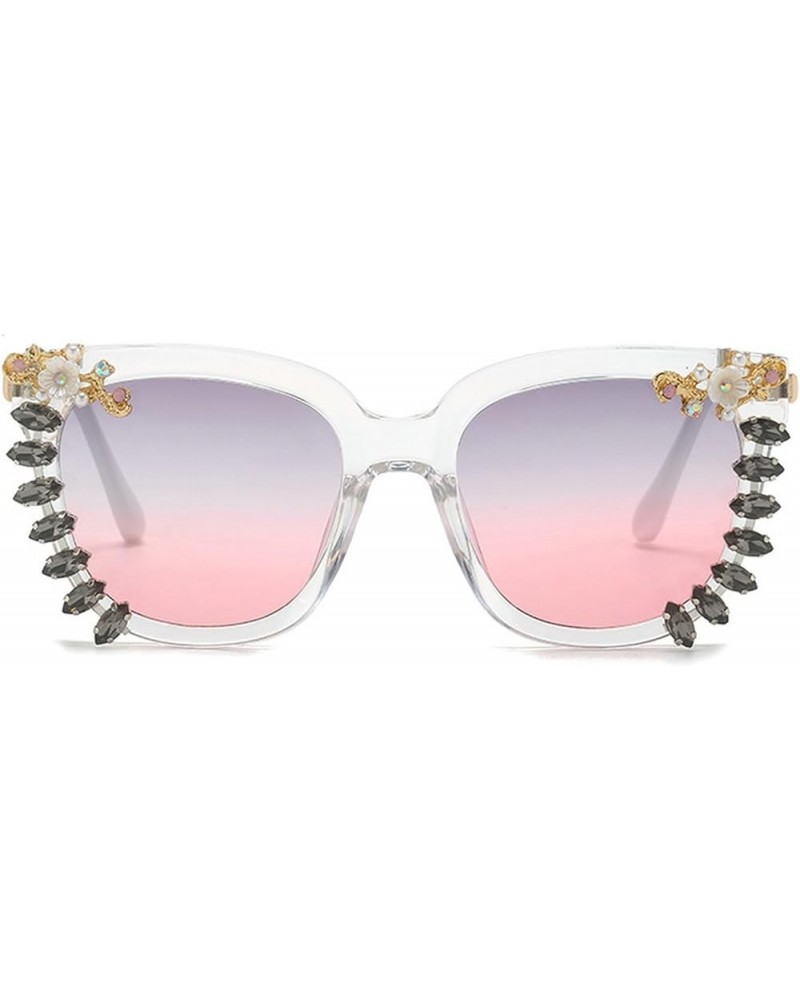 Trendy Diamond Square Sunglasses Rhinestone bling Sunglasses UV400 Party Driving for Women Men Gray&pink $10.23 Square