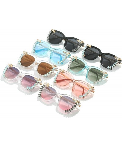 Trendy Diamond Square Sunglasses Rhinestone bling Sunglasses UV400 Party Driving for Women Men Gray&pink $10.23 Square