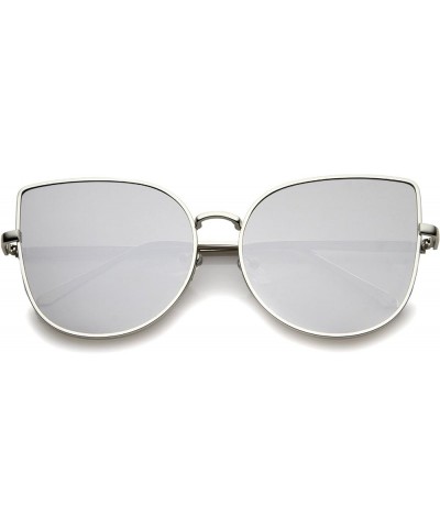 Oversize Slim Metal Frame Colored Mirror Flat Lens Cat Eye Sunglasses 58mm Shiny Silver / Silver Mirror $8.15 Cat Eye