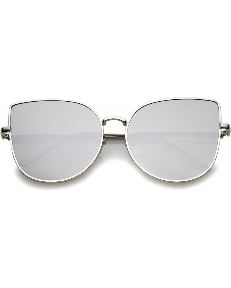 Oversize Slim Metal Frame Colored Mirror Flat Lens Cat Eye Sunglasses 58mm Shiny Silver / Silver Mirror $8.15 Cat Eye