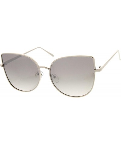 Oversize Slim Metal Frame Colored Mirror Flat Lens Cat Eye Sunglasses 58mm Shiny Silver / Silver Mirror $8.15 Cat Eye