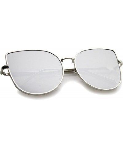 Oversize Slim Metal Frame Colored Mirror Flat Lens Cat Eye Sunglasses 58mm Shiny Silver / Silver Mirror $8.15 Cat Eye