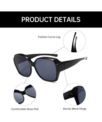 Trendy Polarized Wear Over Sunglasses - Anti Glare UV Protection Rectangle Cover Over Eyewear Driving for Men Women Black Gre...