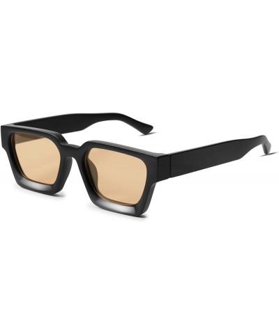 Thick Square Sunglasses for Men Women Retro Chunky Rectangle Shades UV400 Protection VL9731 C2.4 - Matt Black / Brown $11.99 ...