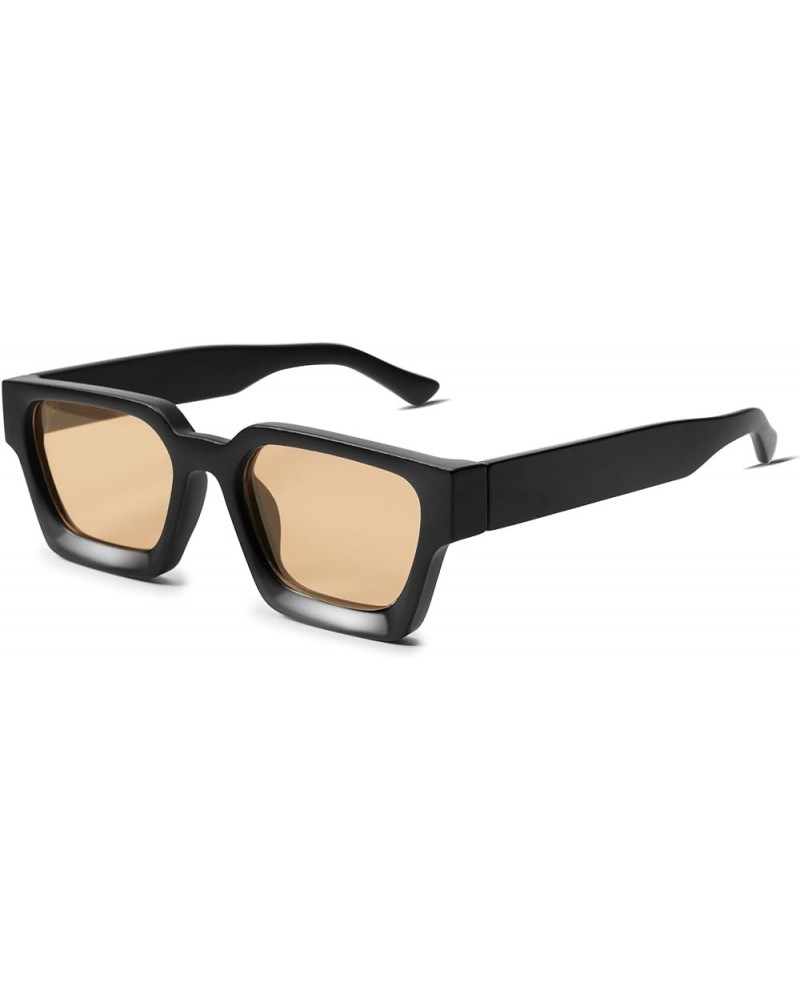 Thick Square Sunglasses for Men Women Retro Chunky Rectangle Shades UV400 Protection VL9731 C2.4 - Matt Black / Brown $11.99 ...