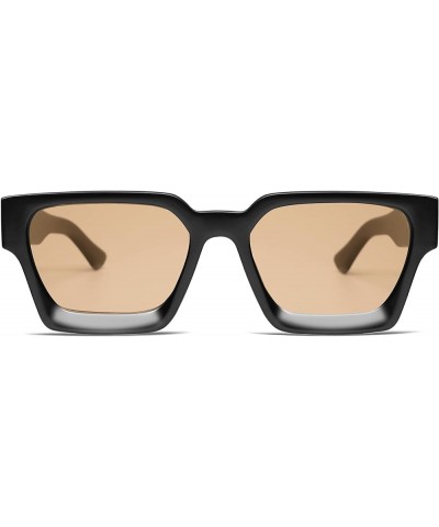 Thick Square Sunglasses for Men Women Retro Chunky Rectangle Shades UV400 Protection VL9731 C2.4 - Matt Black / Brown $11.99 ...