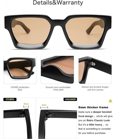 Thick Square Sunglasses for Men Women Retro Chunky Rectangle Shades UV400 Protection VL9731 C2.4 - Matt Black / Brown $11.99 ...