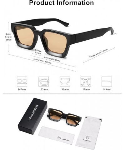 Thick Square Sunglasses for Men Women Retro Chunky Rectangle Shades UV400 Protection VL9731 C2.4 - Matt Black / Brown $11.99 ...