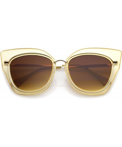 Women's Oversize Cat Eye Sunglasses With Metal Trim Slim Arms And Flat Lens 57mm Creme Gold / Amber $8.15 Cat Eye