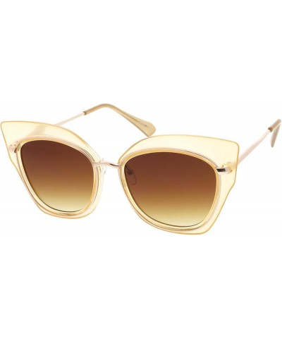 Women's Oversize Cat Eye Sunglasses With Metal Trim Slim Arms And Flat Lens 57mm Creme Gold / Amber $8.15 Cat Eye