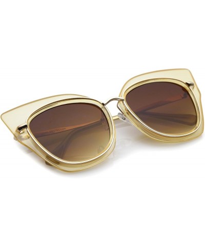 Women's Oversize Cat Eye Sunglasses With Metal Trim Slim Arms And Flat Lens 57mm Creme Gold / Amber $8.15 Cat Eye