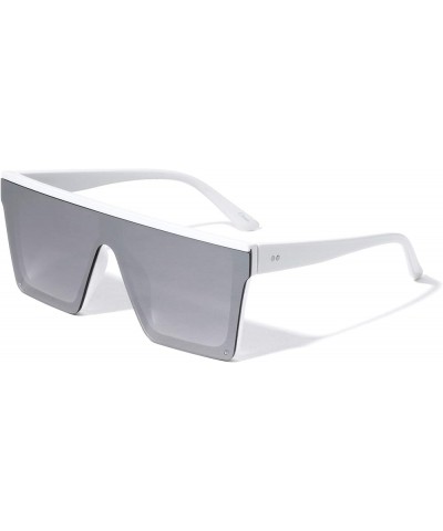 Bologna Geometric Wide Flat Top Shield Sunglasses P6481 White $11.34 Aviator