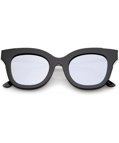 Oversize Slim Temple Metal Square Mirrored Flat Lens Cat Eye Sunglasses 48mm Black-silver / Silver Mirror $8.31 Cat Eye