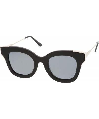 Oversize Slim Temple Metal Square Mirrored Flat Lens Cat Eye Sunglasses 48mm Black-silver / Silver Mirror $8.31 Cat Eye