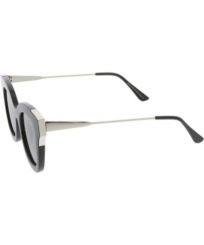 Oversize Slim Temple Metal Square Mirrored Flat Lens Cat Eye Sunglasses 48mm Black-silver / Silver Mirror $8.31 Cat Eye