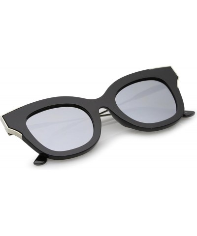 Oversize Slim Temple Metal Square Mirrored Flat Lens Cat Eye Sunglasses 48mm Black-silver / Silver Mirror $8.31 Cat Eye