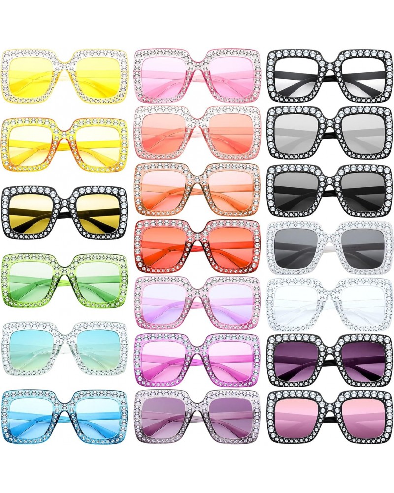 20 Pairs Rhinestone Sunglasses Bling Crystal Sunglasses 70s Glasses Shades Oversized Square Glitter Disco Glasses Retro Sungl...