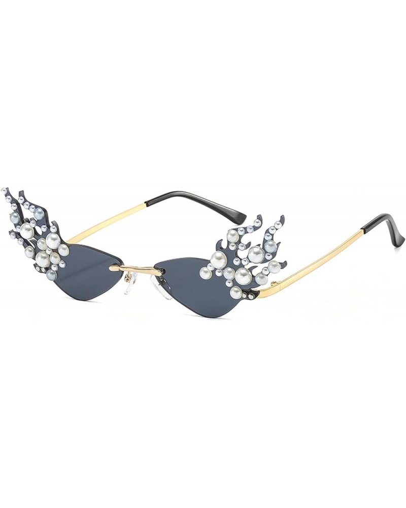 2022 Flame Sunglasses Women Rimless Cat Eye Sun Glasses Metal Shades Luxury Pearl Decoration Novelty Fire Flame Eyewear black...