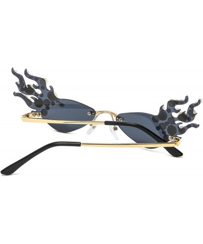 2022 Flame Sunglasses Women Rimless Cat Eye Sun Glasses Metal Shades Luxury Pearl Decoration Novelty Fire Flame Eyewear black...