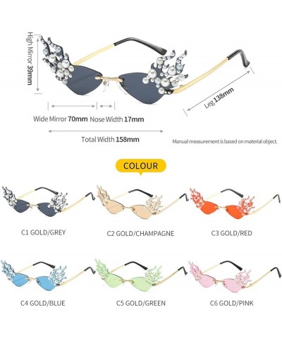 2022 Flame Sunglasses Women Rimless Cat Eye Sun Glasses Metal Shades Luxury Pearl Decoration Novelty Fire Flame Eyewear black...